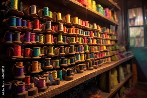 colorful spools of thread in shoemakers workshop