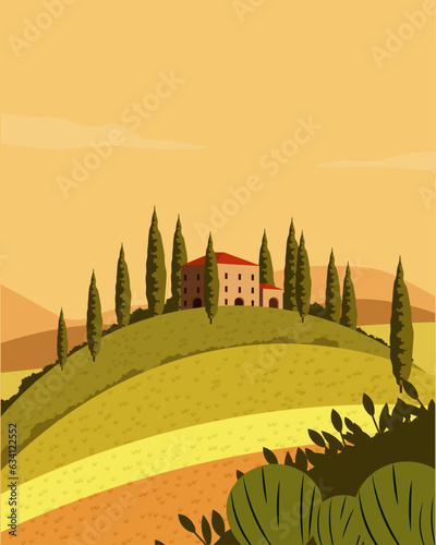Tuscany italy natural landscape farm travel poster
