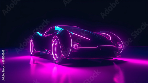 Futuristic retro wave synth wave car. Retro sport car with neon backlight contours.