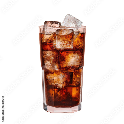 Glass with cola and ice isolated on transparent background