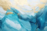 Serenade of Gold and Turquoise Blue Pastel Abstract Marble Whispers Turquoise Gold Abstract on Blue Canvas