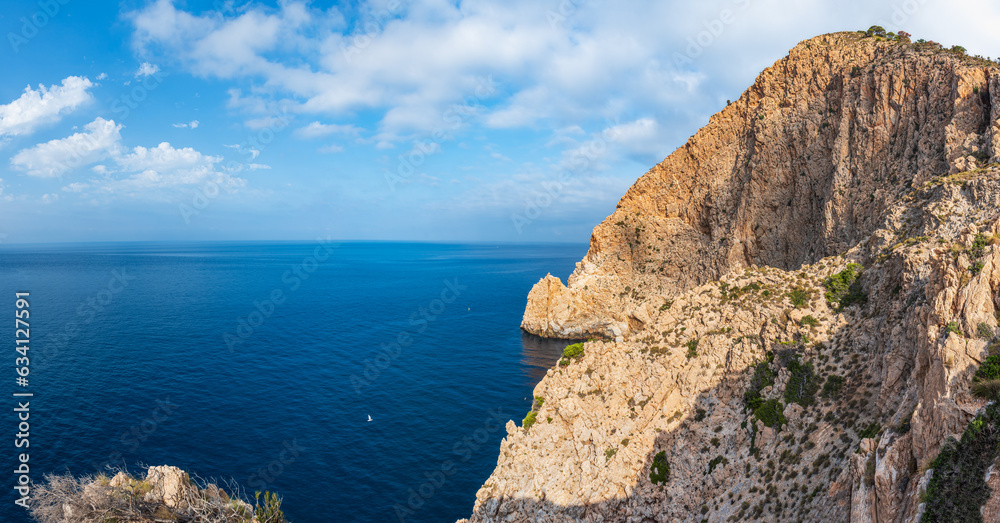 Cliffs of Maro-cerro gordo between the provinces of Malaga and Granada, impressive cliffs facing the Mediterranean Sea.