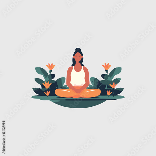 woman sitting meditating sitting amidst calm nature