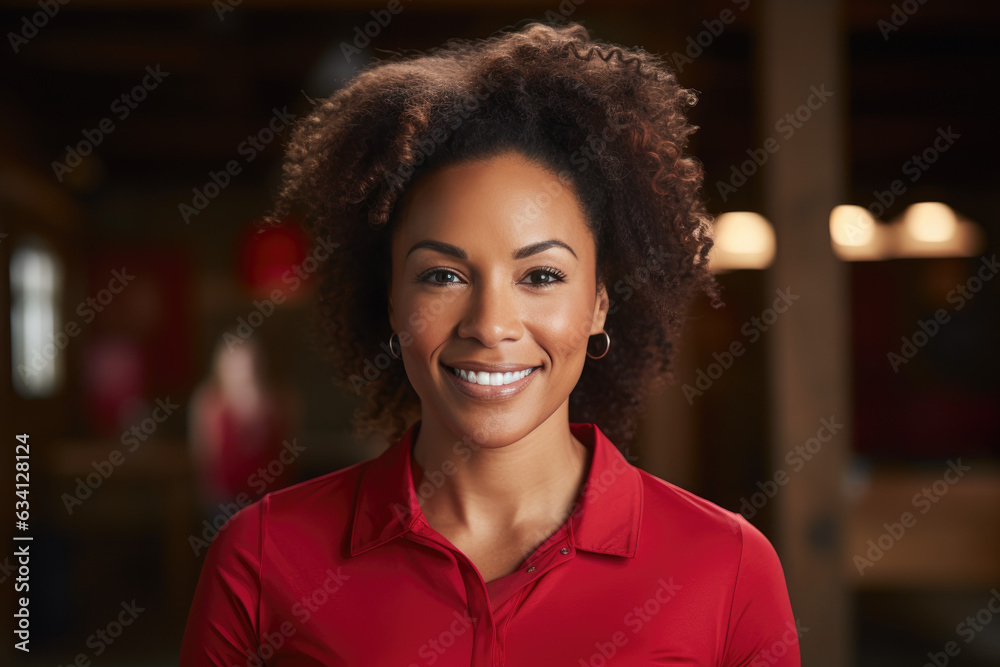 group of people standing in office, confident black woman wearing red leading corporate team with confidence group of people standing in office, confident black woman wearing red leading corporate team with confidence