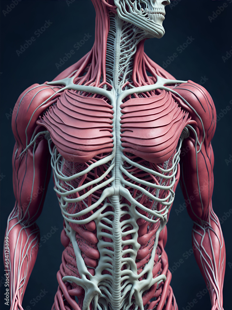 human muscular structure on the skeleton. AI generated. human muscular structure on the skeleton. AI generated.