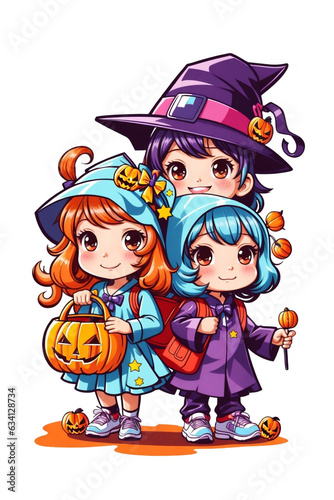 little girl collecting halloween candy kawaii graphics