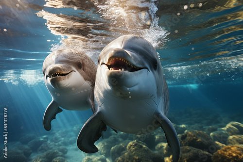Cute smiling dolphins underwater © Art Gallery