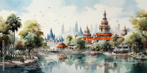 watercolor painting bangkok See buildings and places as landmarks