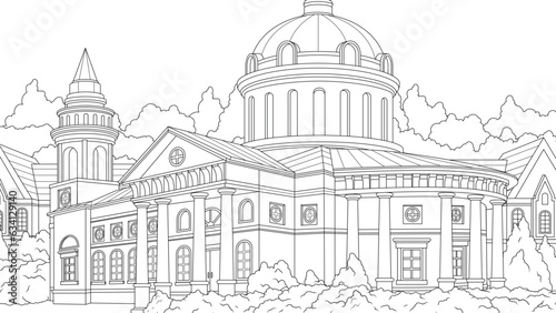 Vector illustration, ancient building architecture