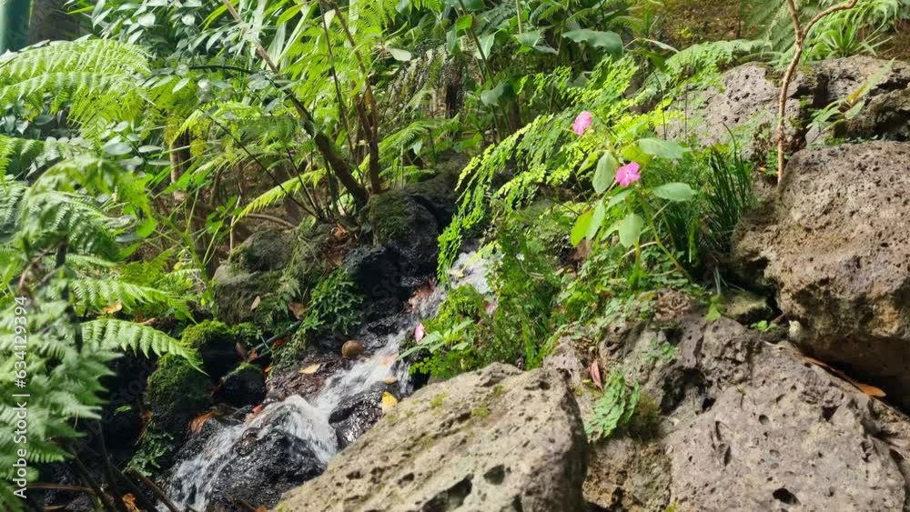 A small stream flows down the mountains A small stream flows down the mountains