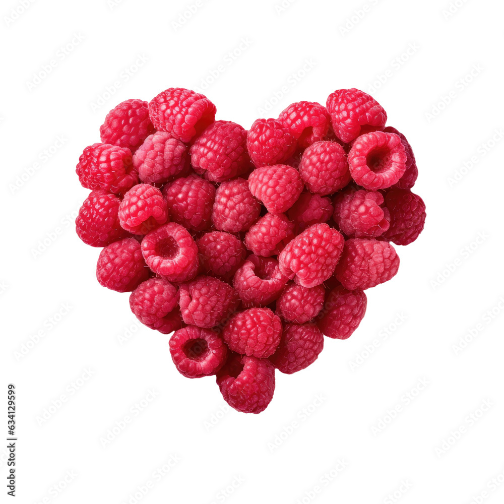 Love concept healthy dietary raspberry heart isolated on transparent background