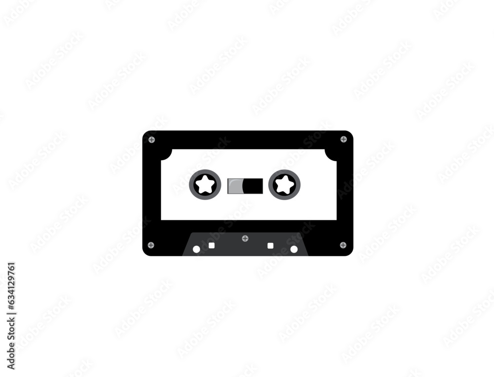 Black color tape recorder cassette vector illustration isolated on white background