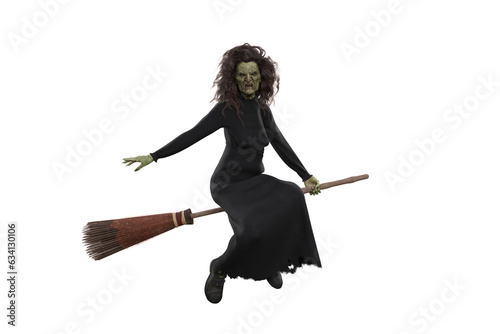 Carta da parati Old Halloween hag witch flying on her magic broomstick