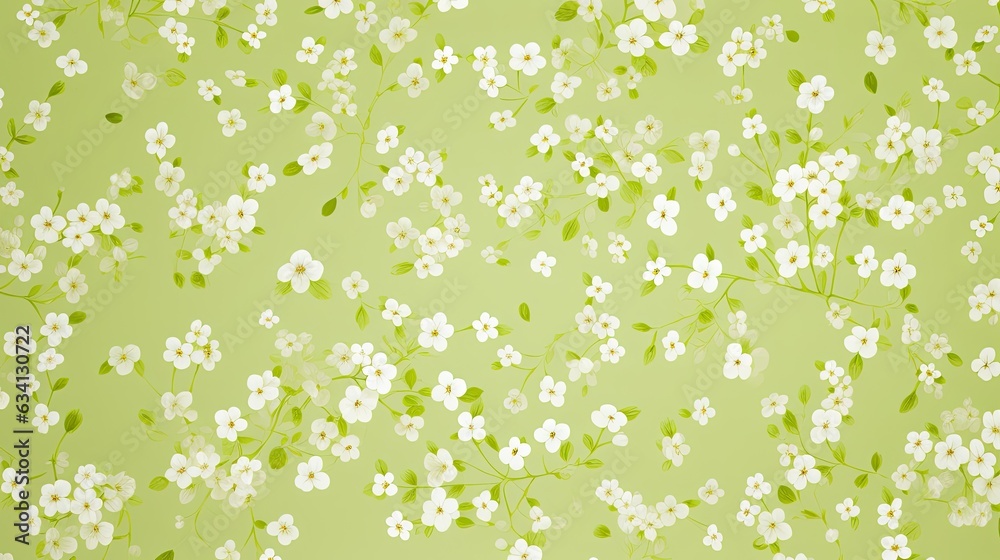 Fototapeta premium a horizontal image of graphic white flowers on a pale lime green background for mock-up, and produt presentation in a Commercially-themed image as a JPG horizontal format. Generative AI