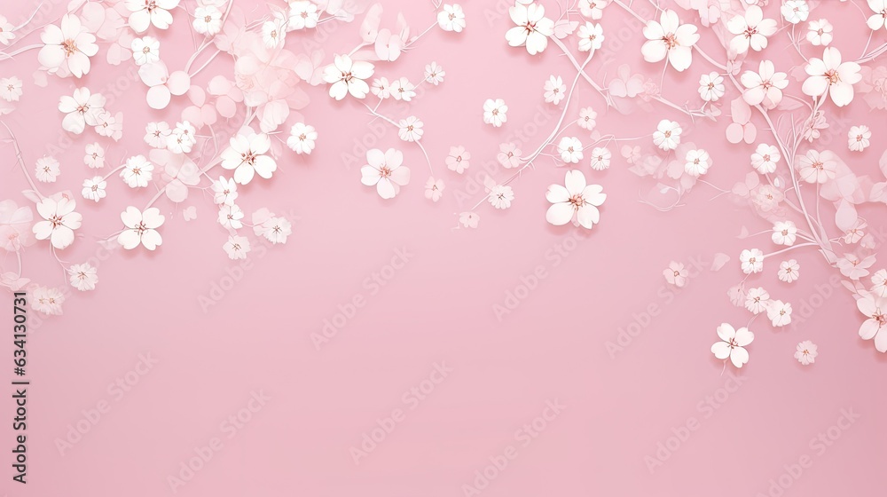 a horizontal image of graphic white flowers on a pink background for mock-up, and a product presentation in a Commercially-themed image as a JPG horizontal format. Generative AI a horizontal image of graphic white flowers on a pink background for mock-up, and a product presentation in a Commercially-themed image as a JPG horizontal format. Generative AI