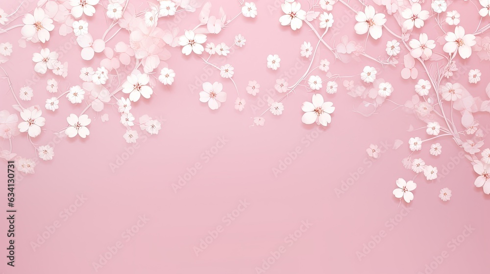  a horizontal image of graphic white flowers on a pink background for mock-up, and a product presentation in a Commercially-themed image as a JPG horizontal format. Generative AI