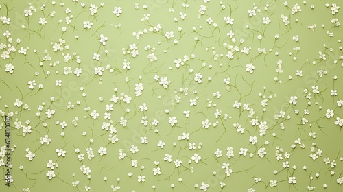 a horizontal image of graphic white flowers on a pale lime green background for mock-up, and produt presentation in a Commercially-themed image as a JPG horizontal format. Generative AI photo