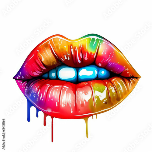 Colorful lips with dripping paint - Lips Clipart