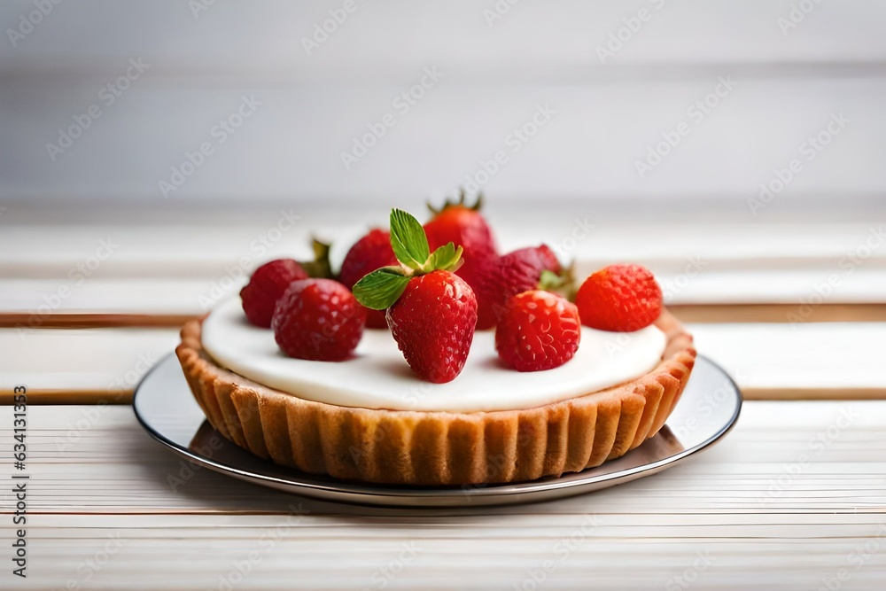 Dessert with strawberries on a neutral background created and generated by AI Dessert with strawberries on a neutral background created and generated by AI