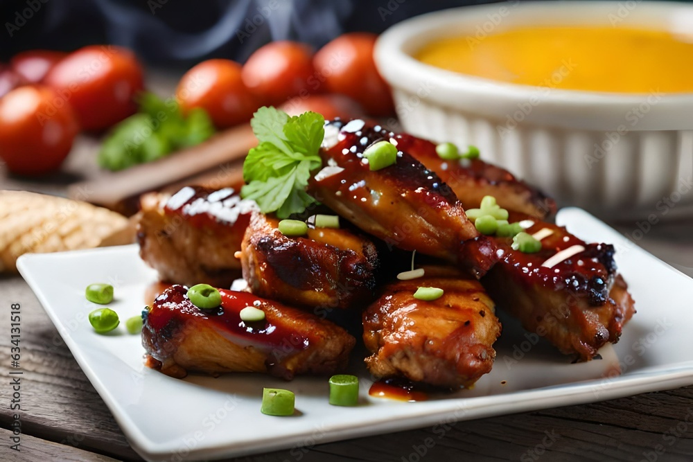 Grilled chicken wings with barbecue sauce on a neutral backgroundl artificial intelligence background Grilled chicken wings with barbecue sauce on a neutral backgroundl artificial intelligence background