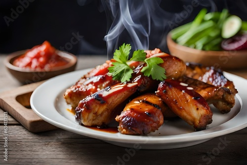 Grilled chicken wings with barbecue sauce on a neutral backgroundl artificial intelligence background