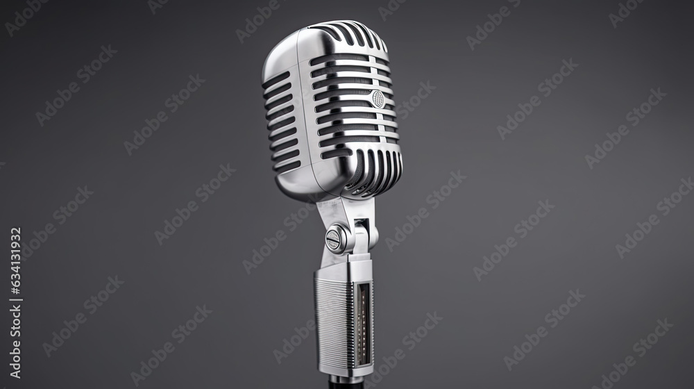 Fototapeta premium A Retro style microphone isolated on white background. Microphone. Generative Ai