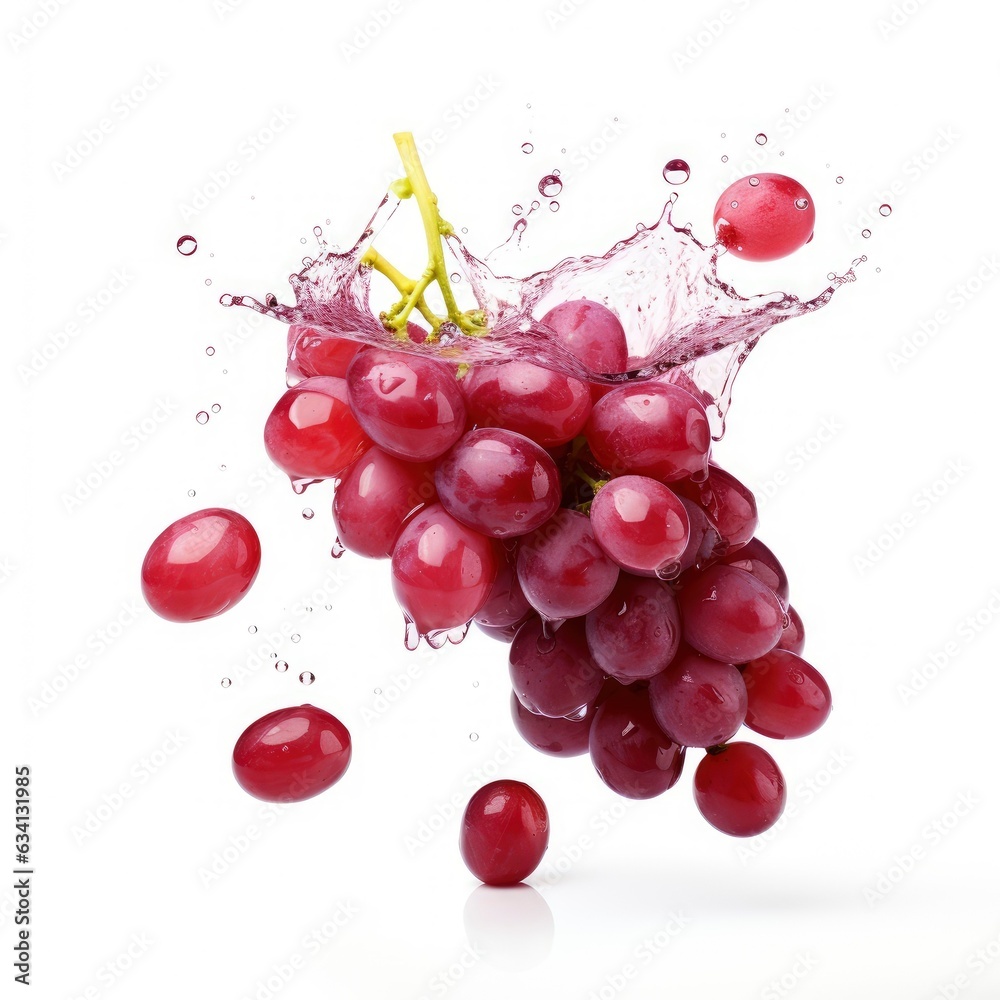 Grapes in splashes. Falling of grapes with water splash isolated on white background