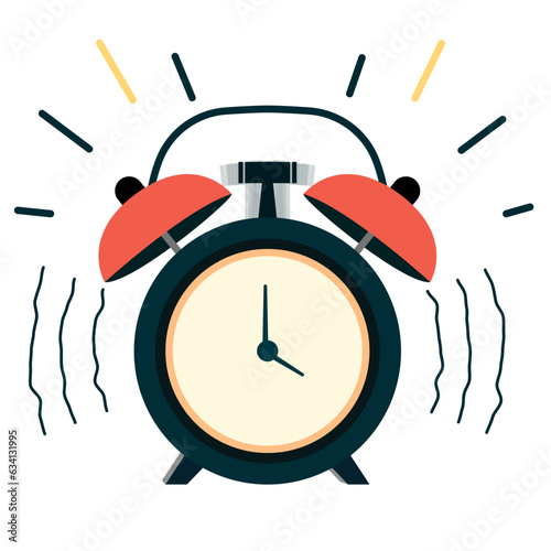 Alarm clock going off flat style vector illustration, Alarm clock alarming stock vector image