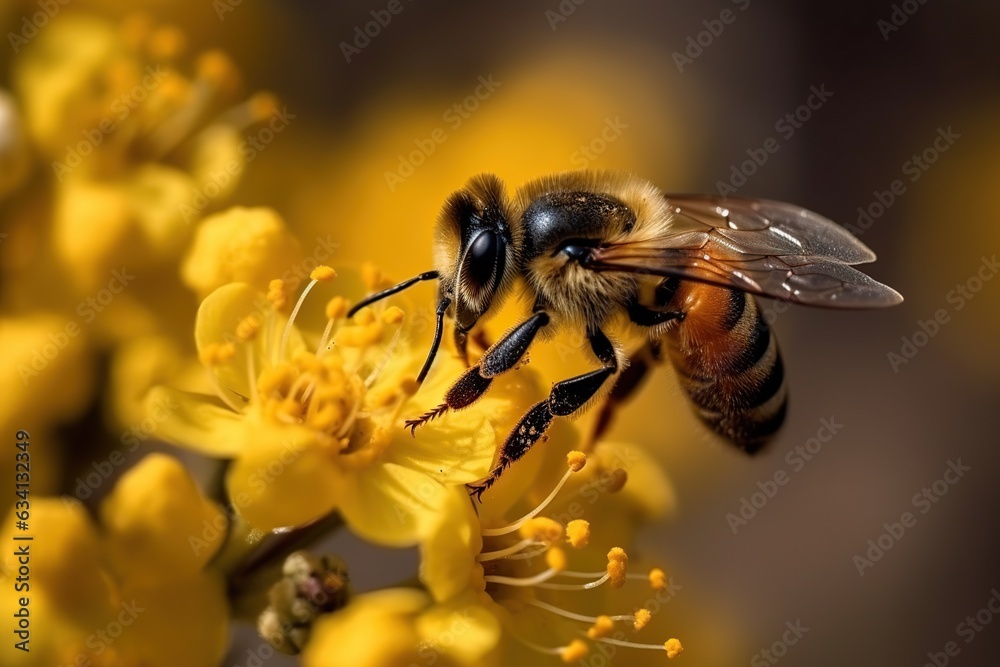Macro shot of a bee on a yellow daisy flower. Macro shot of a bee on a yellow daisy flower.