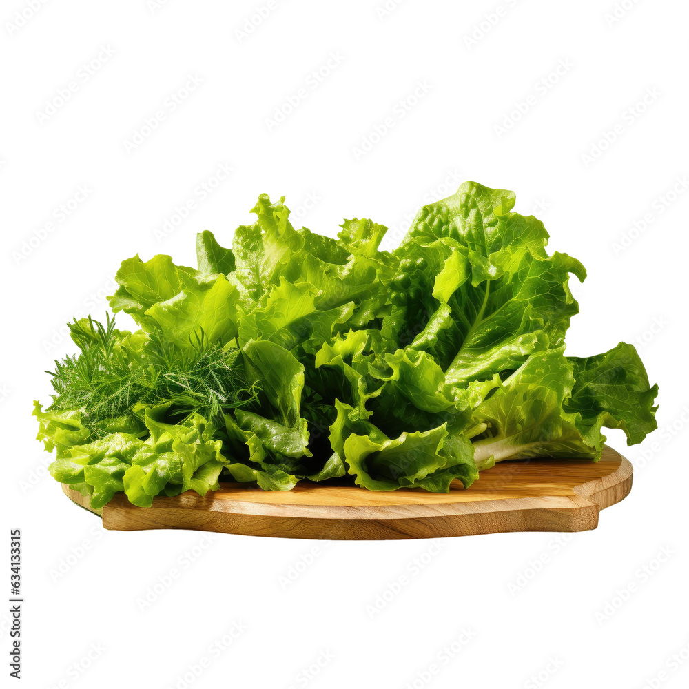 Green salad on wooden board transparent background Green salad on wooden board transparent background