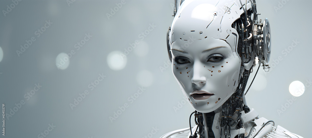 Beautiful female robot with artificial intelligence.
