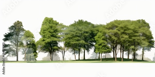 Green trees on white background, generative ai