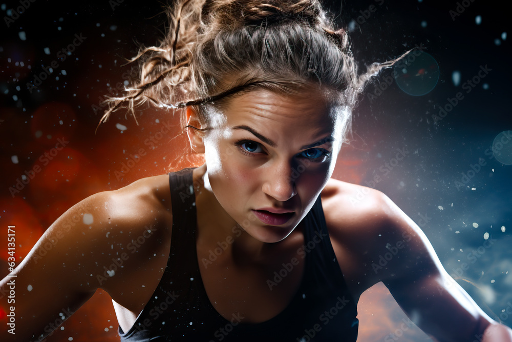 Female athlete, action photo with color splash for intensity. Concept of sports and active lifestyle. 