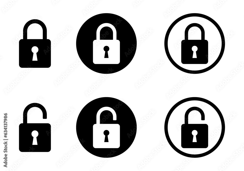 Padlock icons, lock and unlock icons set. Safety protect symbols. Padlock icons, lock and unlock icons set. Safety protect symbols.