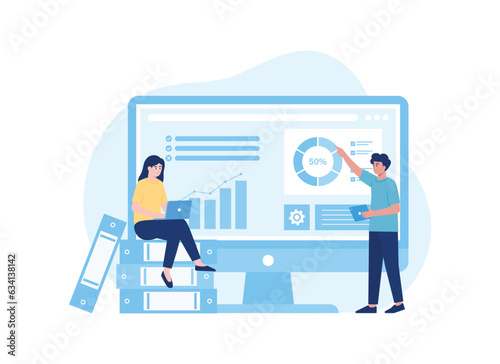people do growth chart analysis concept flat illustration