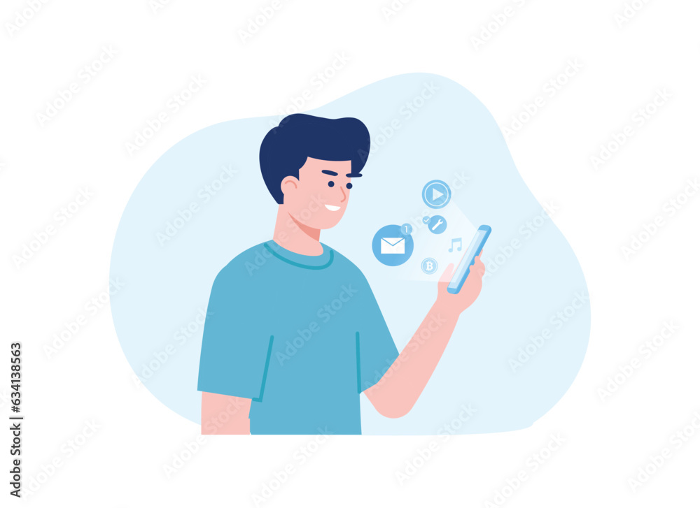 interactions with social media concept flat illustration
