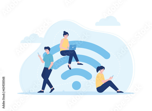 people using wireless network concept flat illustration