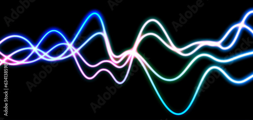 Abstract wave neon shape on dark background. Vector glowing light lines. Dark neon background. Vector illustration
