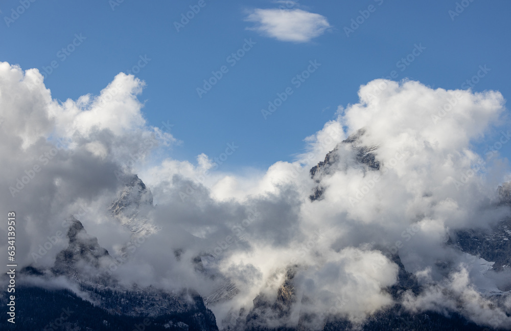 Clouds Shroud the Tetons in Autumn in Wyoming