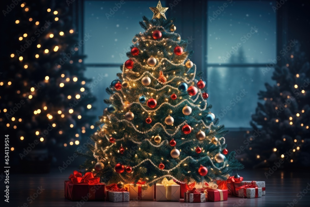 Obraz premium dazzling beauty of a fully decorated Christmas tree
