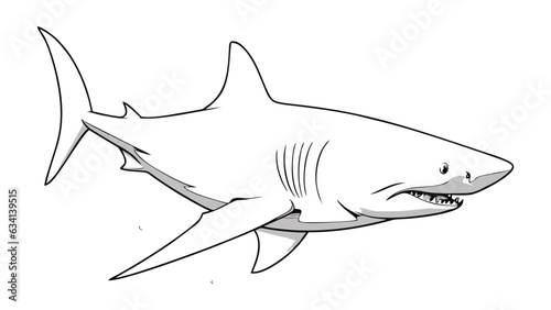 Shark pencil drawing coloring book. Vector illustration