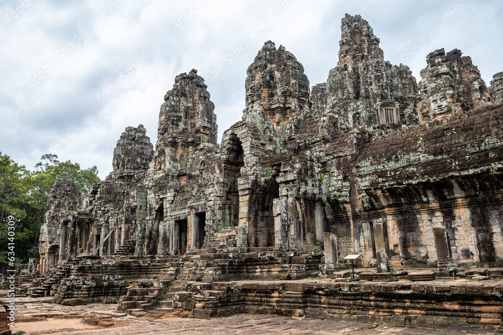 views of bayon temple in agkor wat complex, cambodia