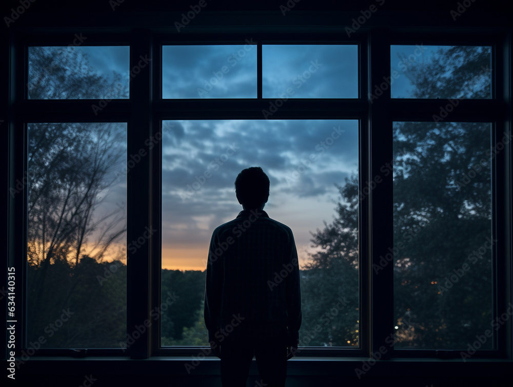 Fototapeta premium A Silhouette of a Person Gazing Out from a Window of their New Home