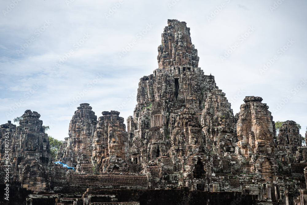 views of bayon temple in agkor wat complex, cambodia