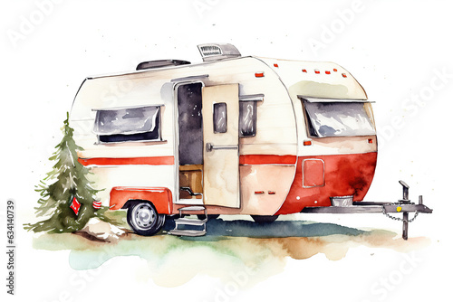 Illustration of Vintage Travel Trailer Christmas Theme