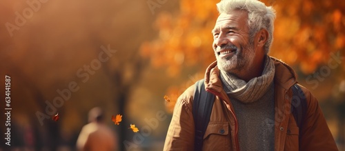 Elderly person strolls through park during fall