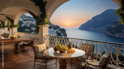 Majestic villa situated along the captivating Amalfi Coast of Italy  granting breathtaking views of the shimmering Mediterranean Sea and the intricate terraced cliffs