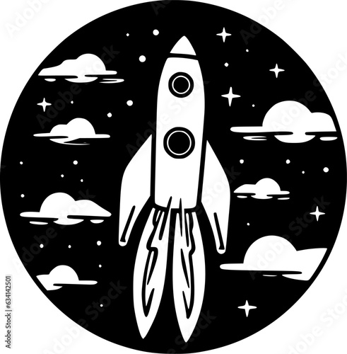 Rocket - Black and White Isolated Icon - Vector illustration