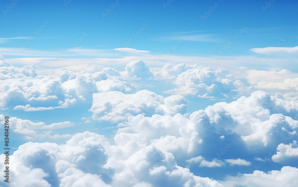 Naklejka premium sea of clouds. Surveying the expansive clouds from above. The scenery through the airplane window during travel.