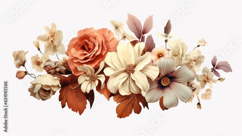 clipart vintage flower on white background spaced out.Generative AI © sudipdesign